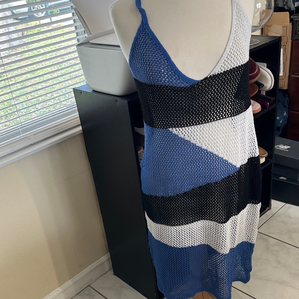 Blue and Black Striped Knit Dress, Beach Dress